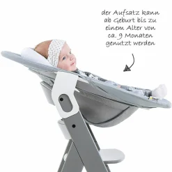 Alpha Plus Grey Newborn Set - 4-tlg. Hochstuhl + Neugeborenenaufsatz & Wippe Stretch Grey + Sitzkissen