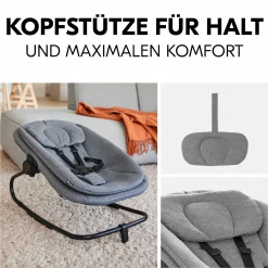 Alpha Plus Grey 4-tlg. Newborn Set - Hochstuhl + 2in1 Babyaufsatz & Wippe + Sitzkissen - Dark Grey Melange