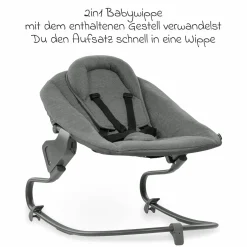 Alpha Plus Grey 4-tlg. Newborn Set - Hochstuhl + 2in1 Neugeborenen-Aufsatz & Wippe + Hochstuhlauflage - Jersey Charcoal