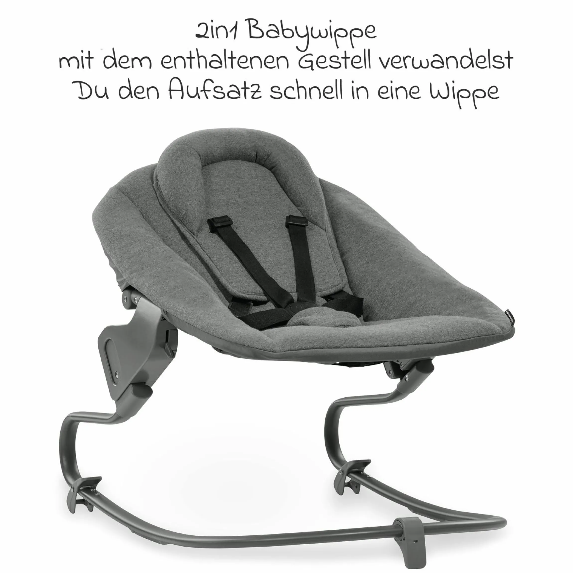 Alpha Plus Grey 4-tlg. Newborn Set - Hochstuhl + 2in1 Neugeborenen-Aufsatz & Wippe + Hochstuhlauflage - Jersey Charcoal