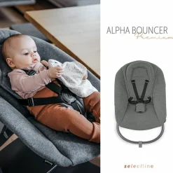 Alpha Plus Grey XXL Newborn Set - Hochstuhl + 2in1 Aufsatz Bouncer & Wippe + Alpha Tray Essbrett + Sitzverkleinerer + Hochstuhlauflage - Jersey Charcoal