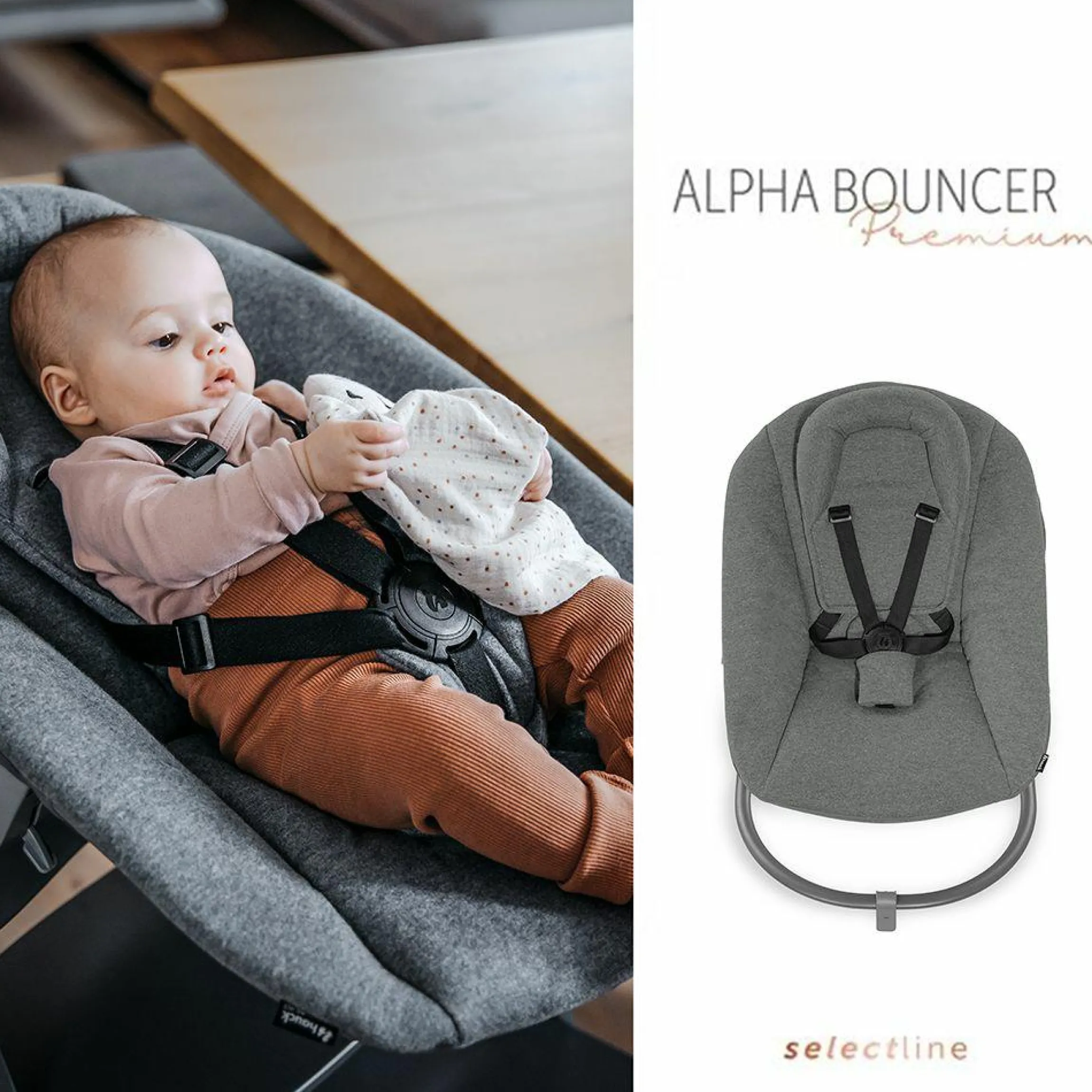 Alpha Plus Grey XXL Newborn Set - Hochstuhl + 2in1 Aufsatz Bouncer & Wippe + Alpha Tray Essbrett + Sitzverkleinerer + Hochstuhlauflage - Jersey Charcoal