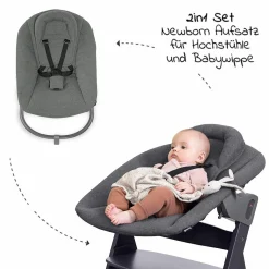 Alpha Plus Grey XXL Newborn Set - Hochstuhl + 2in1 Aufsatz Bouncer & Wippe + Alpha Tray Essbrett + Sitzverkleinerer + Hochstuhlauflage - Jersey Charcoal