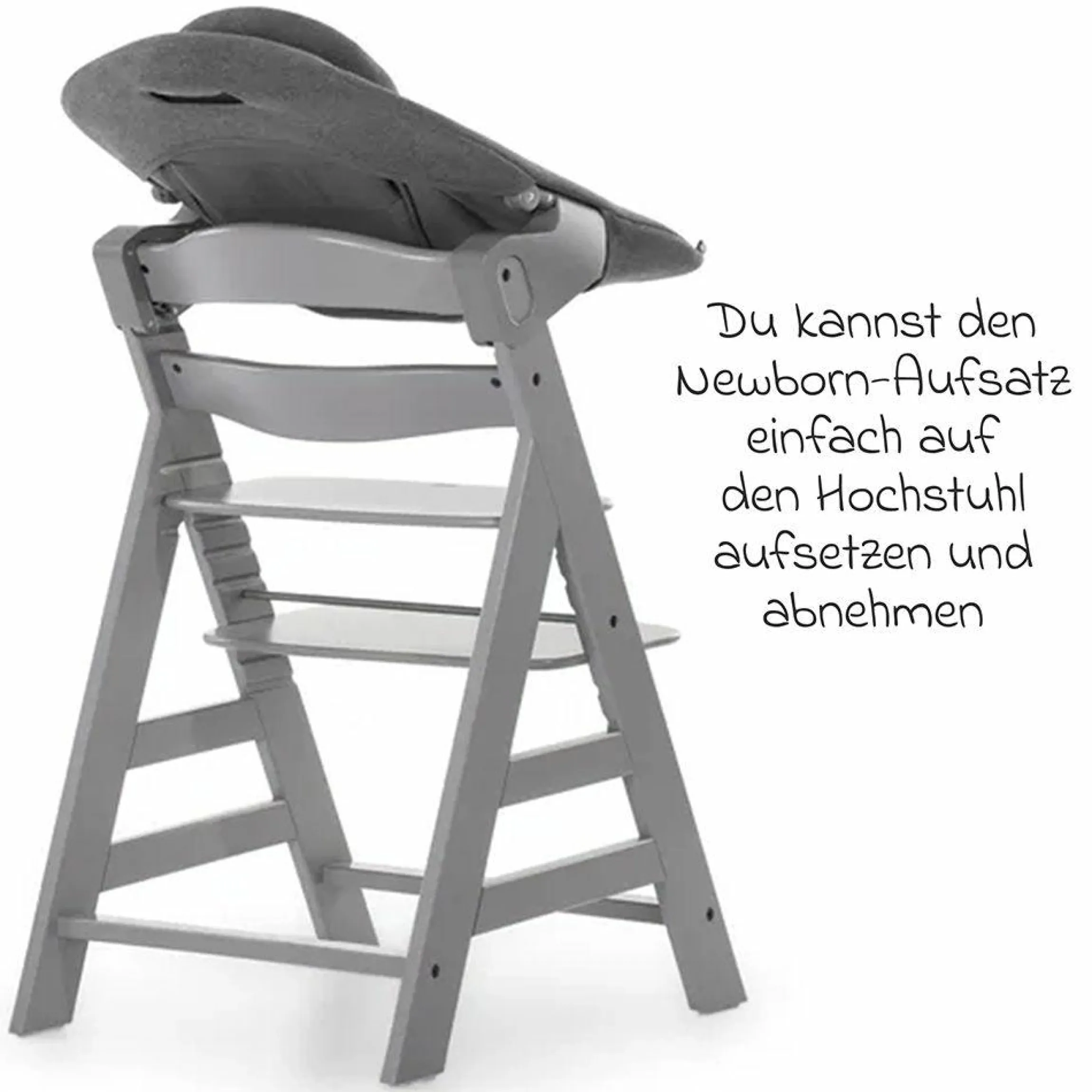 Alpha Plus Grey XXL Newborn Set - Hochstuhl + 2in1 Aufsatz Bouncer & Wippe + Alpha Tray Essbrett + Sitzverkleinerer + Hochstuhlauflage - Jersey Charcoal