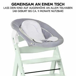 Alpha Plus Mint 4-tlg. Newborn Set - Hochstuhl + 2in1 Babyaufsatz & Wippe + Sitzkissen - Stretch Grey