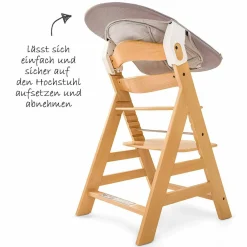 Alpha Plus Natur Newborn Set - 3-tlg. Hochstuhl + Neugeboreneneinsatz & Wippe Stretch Beige