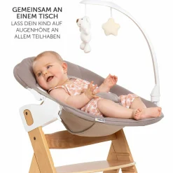 Alpha Plus Natur Newborn Set Deluxe - 4-tlg. Hochstuhl + Neugeborenenaufsatz (Rückenlehne verstellbar) + Sitzkissen