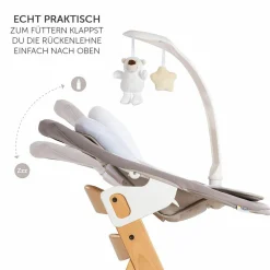 Alpha Plus Natur Newborn Set Deluxe - 4-tlg. Hochstuhl + Neugeborenenaufsatz (Rückenlehne verstellbar) + Sitzkissen