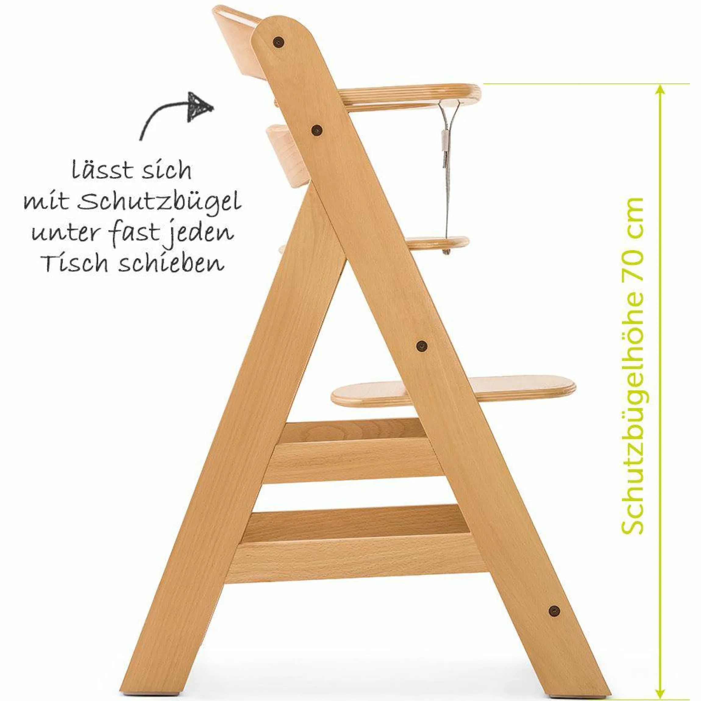 Alpha Plus Natur Newborn Set Deluxe - 4-tlg. Hochstuhl + Neugeborenenaufsatz (Rückenlehne verstellbar) + Sitzkissen