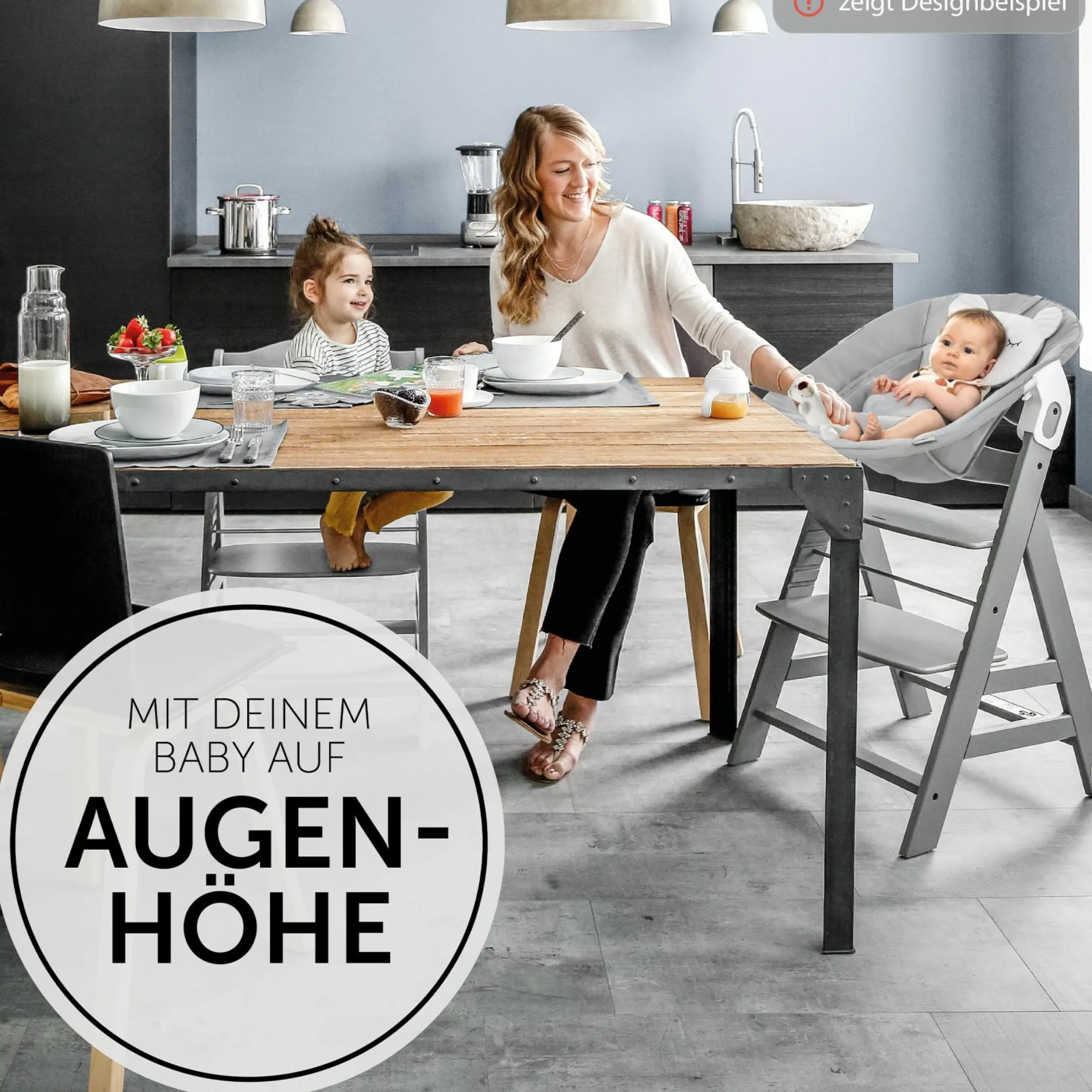 Alpha Plus Natur 4-tlg. Newborn Set Disney Pooh - Hochstuhl + Neugeboreneneinsatz & Wippe + Sitzpolster