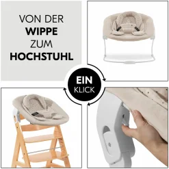 Alpha Plus Natur 4-tlg. Newborn Set Disney Pooh - Hochstuhl + Neugeboreneneinsatz & Wippe + Sitzpolster