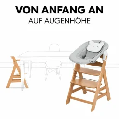 Alpha Plus Nature Grey Newborn Set - Hochstuhl + Neugeborenenaufsatz - Pastell Bear