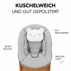 Alpha Plus Nature Grey Newborn Set - Hochstuhl + Neugeborenenaufsatz - Pastell Bear