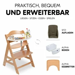 Alpha Plus Nature Grey Newborn Set - Hochstuhl + Neugeborenenaufsatz - Pastell Bear