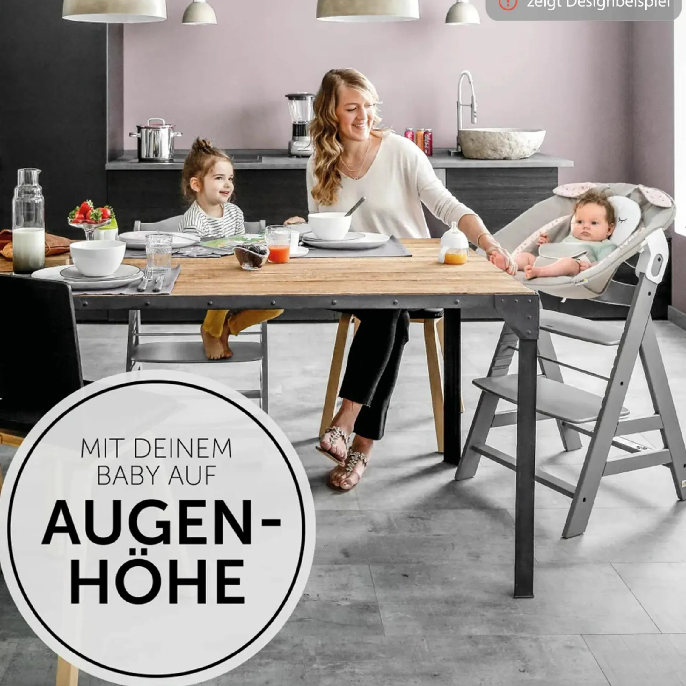 Alpha Plus Select Charcoal 4-tlg. Newborn Set Disney - Hochstuhl + 2in1 Babyaufsatz & Wippe Bambi + Sitzkissen Minnie Mouse - Rose