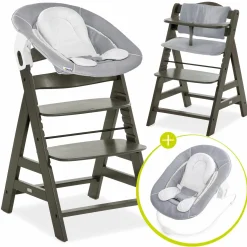 Alpha Plus Select Charcoal 4-tlg. Newborn Set - Hochstuhl + 2in1 Babyaufsatz & Wippe + Sitzkissen - Stretch Grey