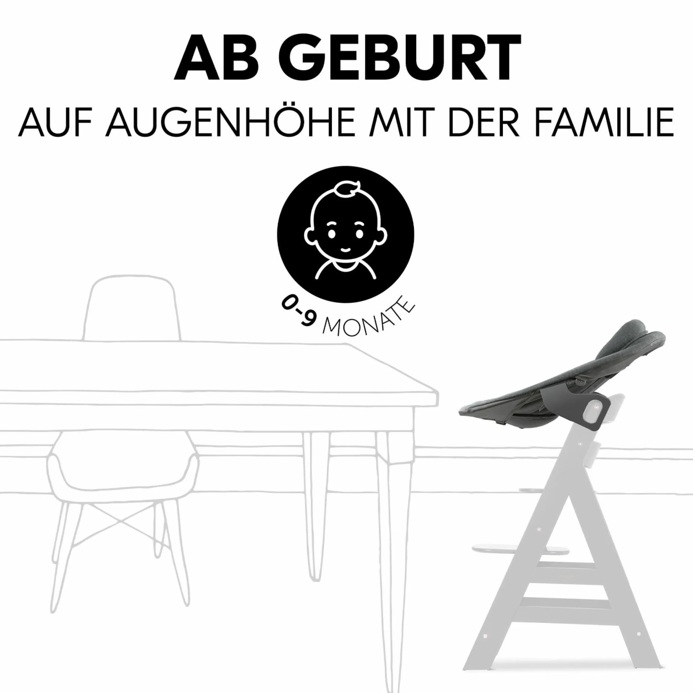 Alpha Plus Vanilla 4-tlg. Newborn Set - Hochstuhl + 2in1 Babyaufsatz & Wippe Premium + Sitzkissen - Dark Grey