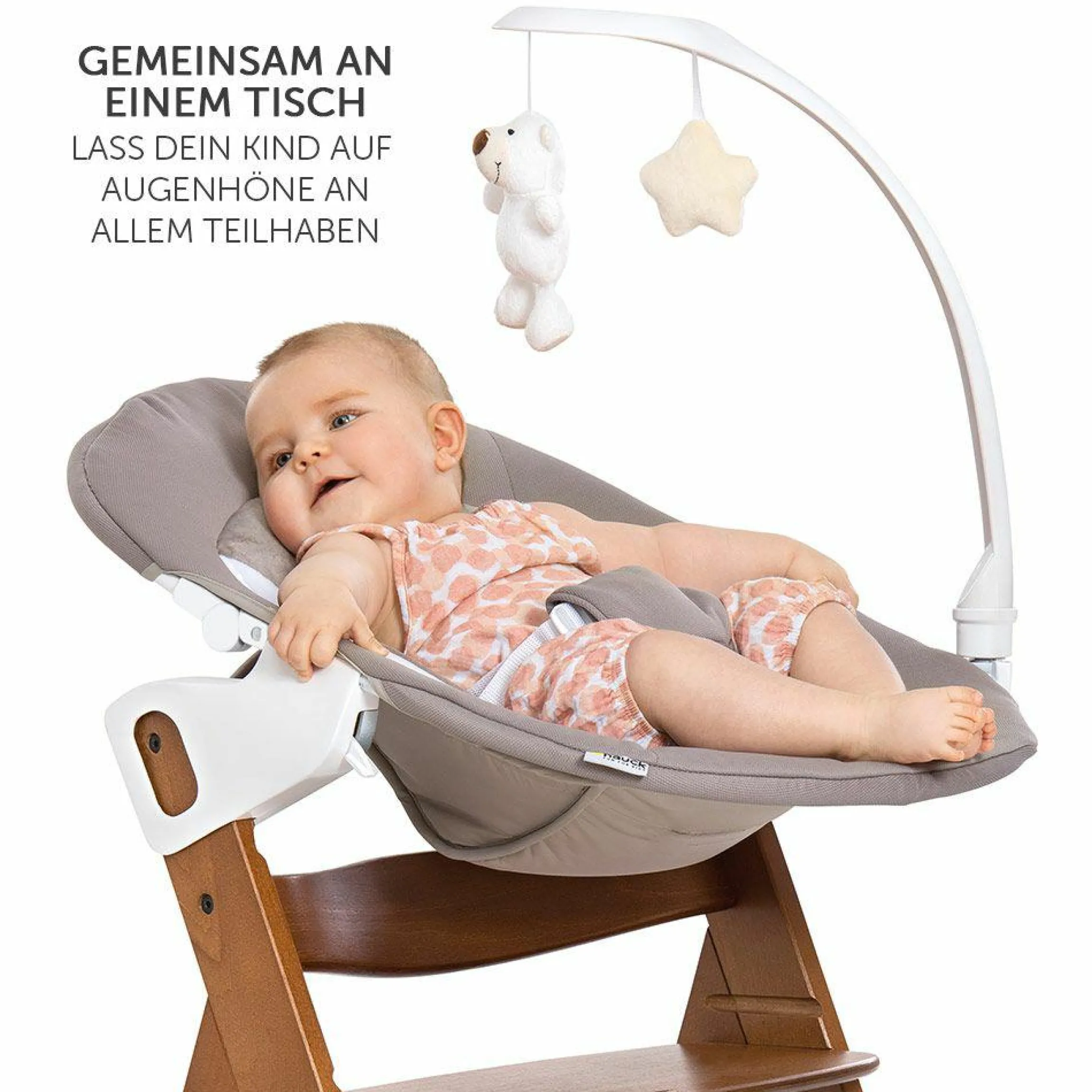 Alpha Plus Walnut Newborn Set Deluxe - 4-tlg. Hochstuhl + 2in1 Neugeboreneneinsatz (verstellbar) + Sitzpolster