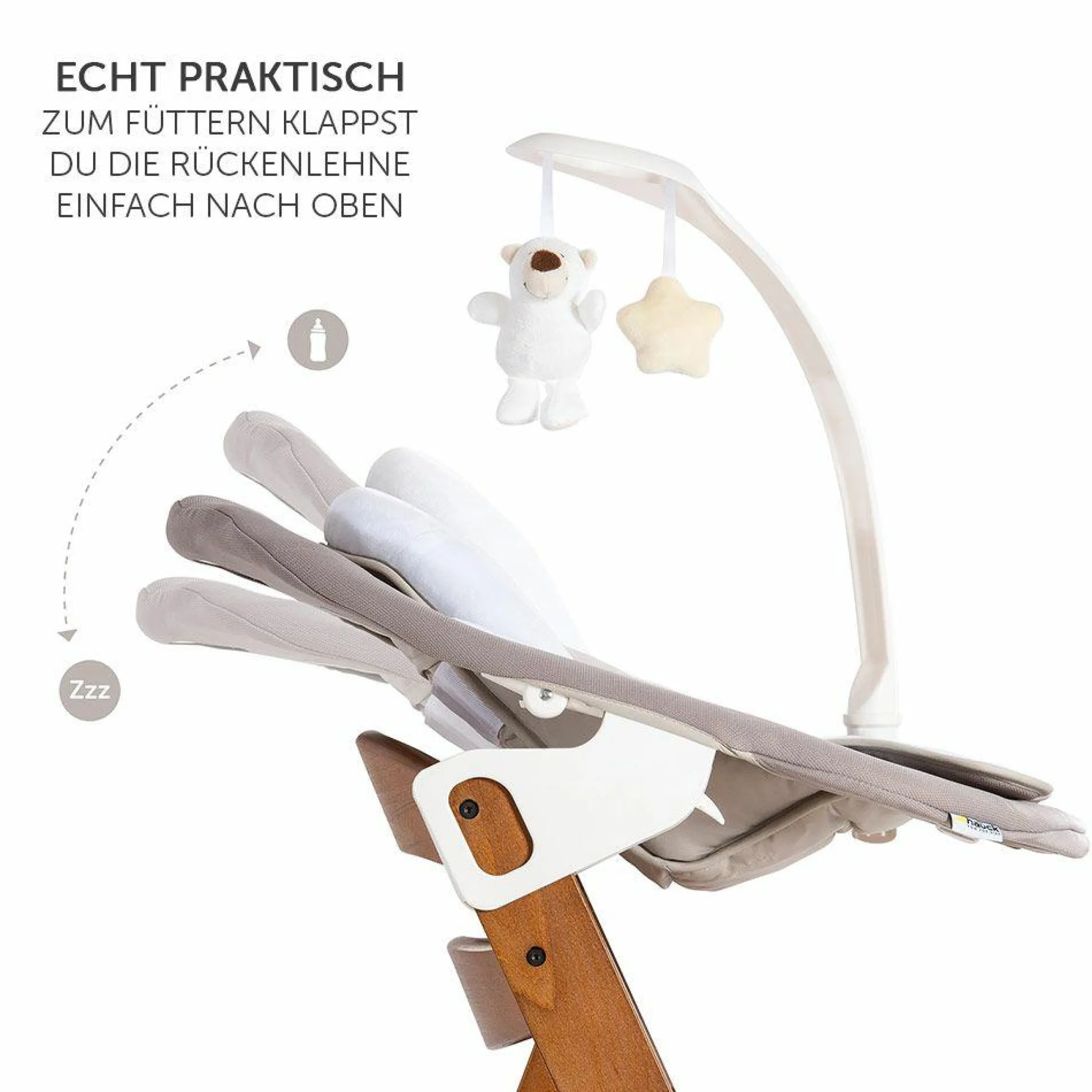 Alpha Plus Walnut Newborn Set Deluxe - 4-tlg. Hochstuhl + 2in1 Neugeboreneneinsatz (verstellbar) + Sitzpolster