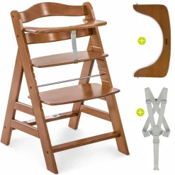 Alpha Plus Walnut Newborn Set Deluxe - 4-tlg. Hochstuhl + 2in1 Neugeboreneneinsatz (verstellbar) + Sitzpolster