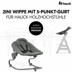 Alpha Plus Walnut 4-tlg. Newborn Set Dark Grey - Hochstuhl + Neugeboreneneinsatz & Wippe Premium + Sitzkissen