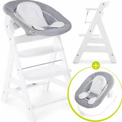 Alpha Plus White Newborn Set - 3-tlg. Hochstuhl + Neugeboreneneinsatz & Wippe Stretch Grey