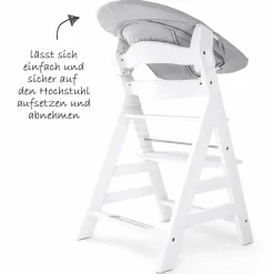 Alpha Plus White Newborn Set - 3-tlg. Hochstuhl + Neugeboreneneinsatz & Wippe Stretch Grey