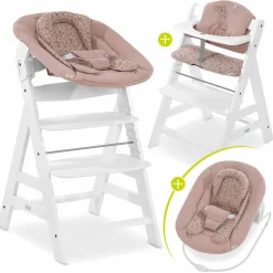 Alpha Plus White Newborn Set Bambi Rose - 4-tlg. Hochstuhl + Neugeborenenaufsatz + Sitzkissen
