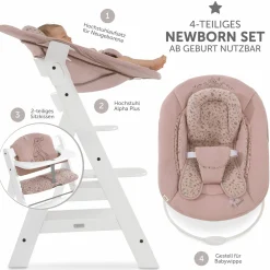 Alpha Plus White Newborn Set Bambi Rose - 4-tlg. Hochstuhl + Neugeborenenaufsatz + Sitzkissen