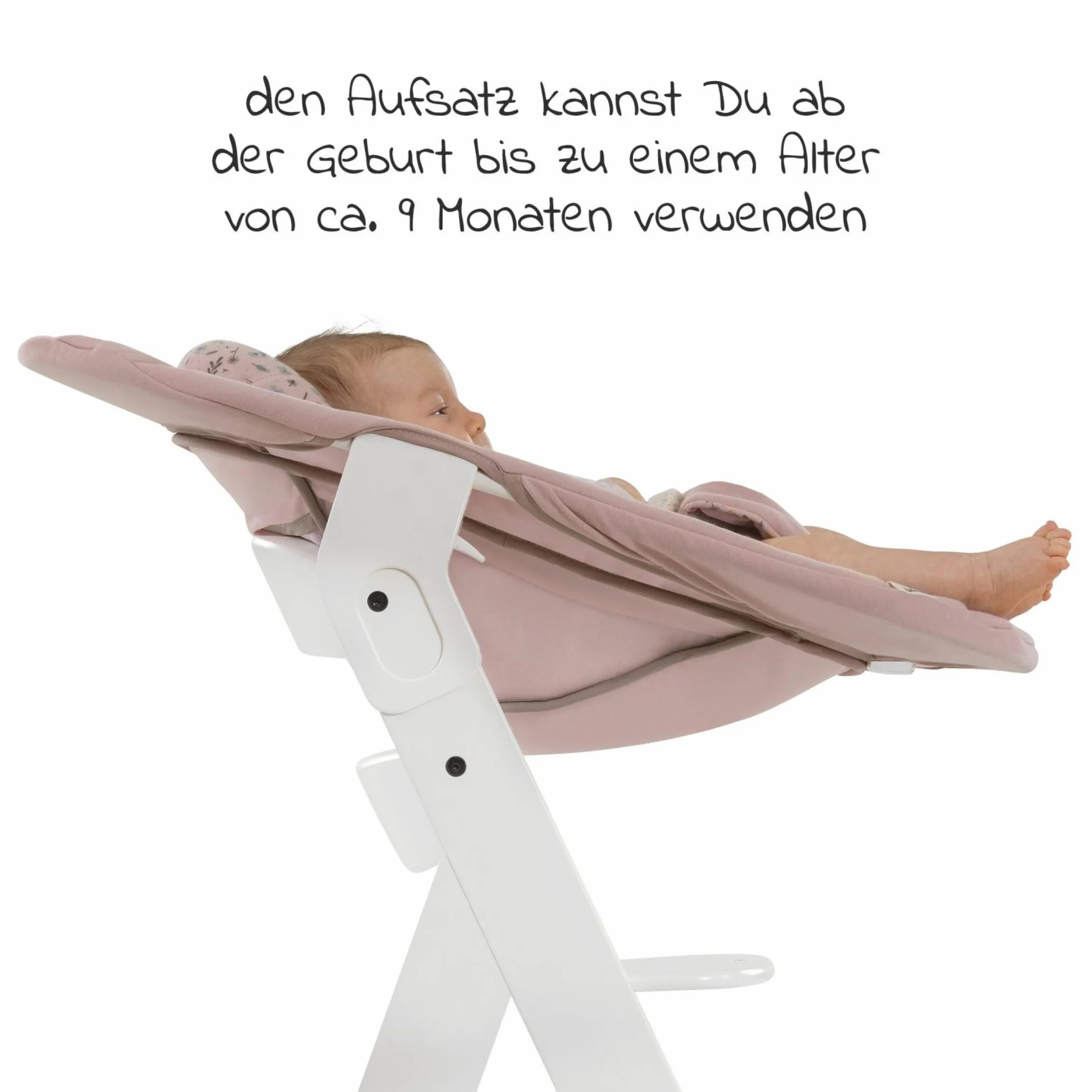 Alpha Plus White Newborn Set Bambi Rose - 4-tlg. Hochstuhl + Neugeborenenaufsatz + Sitzkissen