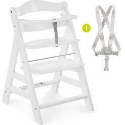 Alpha Plus White Newborn Set - 4-tlg. Hochstuhl + Neugeborenenaufsatz & Wippe Stretch Grey + Sitzkissen