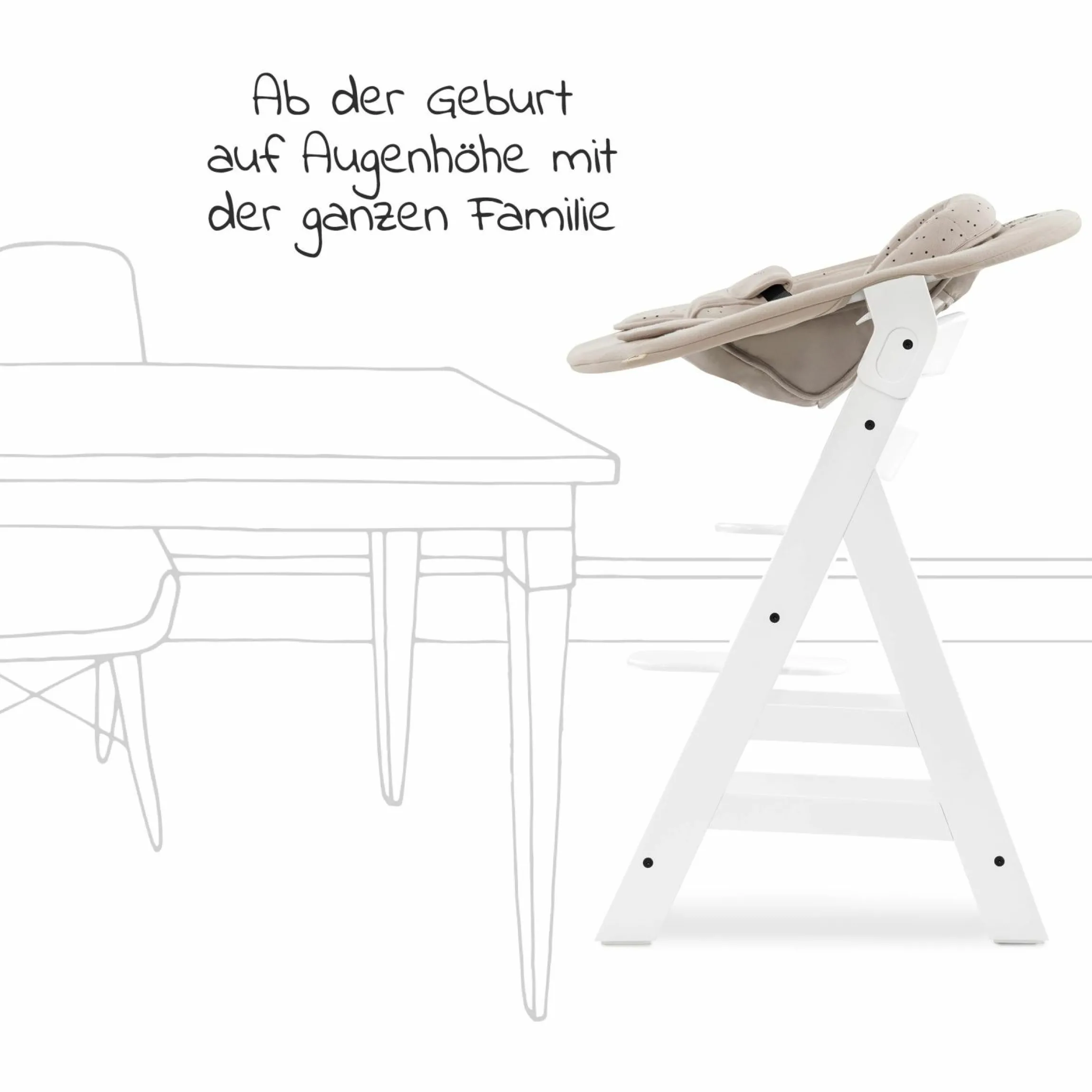 Alpha Plus White 4-tlg. Newborn Set Disney Pooh - Hochstuhl + Neugeborenenaufsatz & Wippe + Sitzkissen