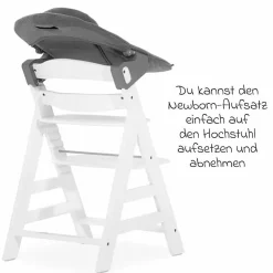 Alpha Plus White XXL Newborn Set - Hochstuhl + 2in1 Aufsatz Bouncer & Wippe + Alpha Tray Essbrett + Sitzverkleinerer + Hochstuhlauflage - Jersey Charcoal