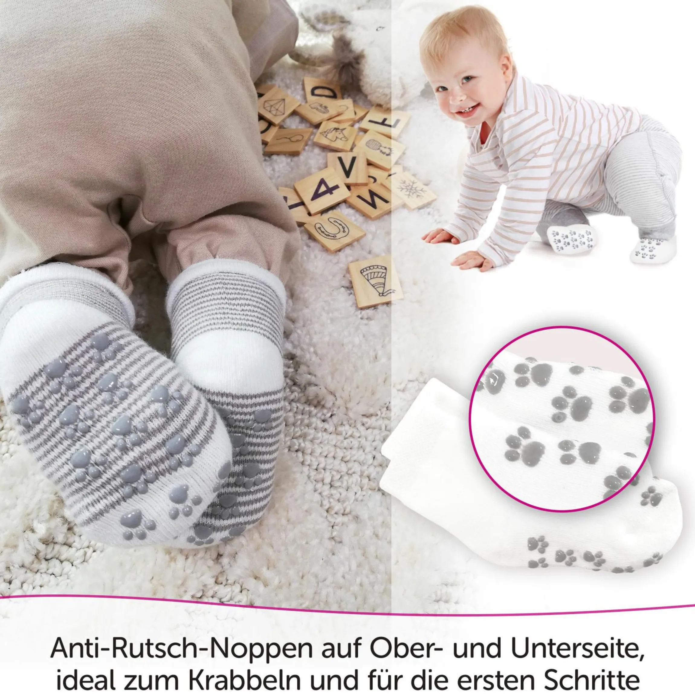 Anti-Rutsch Socken / Krabbelsocken / Stoppersocken 5er Pack - Natur - Gr. 19/20