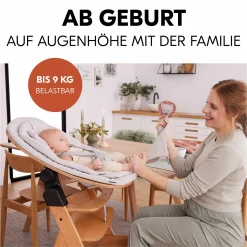 Arketa Oak 4-tlg. Newborn Set Eco - Hochstuhl + 2in1 Babyaufsatz & Wippe + Sitzkissen - Light Grey / Charcoal