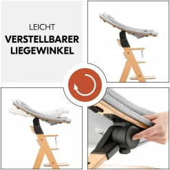 Arketa Oak 4-tlg. Newborn Set Eco - Hochstuhl + 2in1 Babyaufsatz & Wippe + Sitzkissen - Light Grey / Charcoal