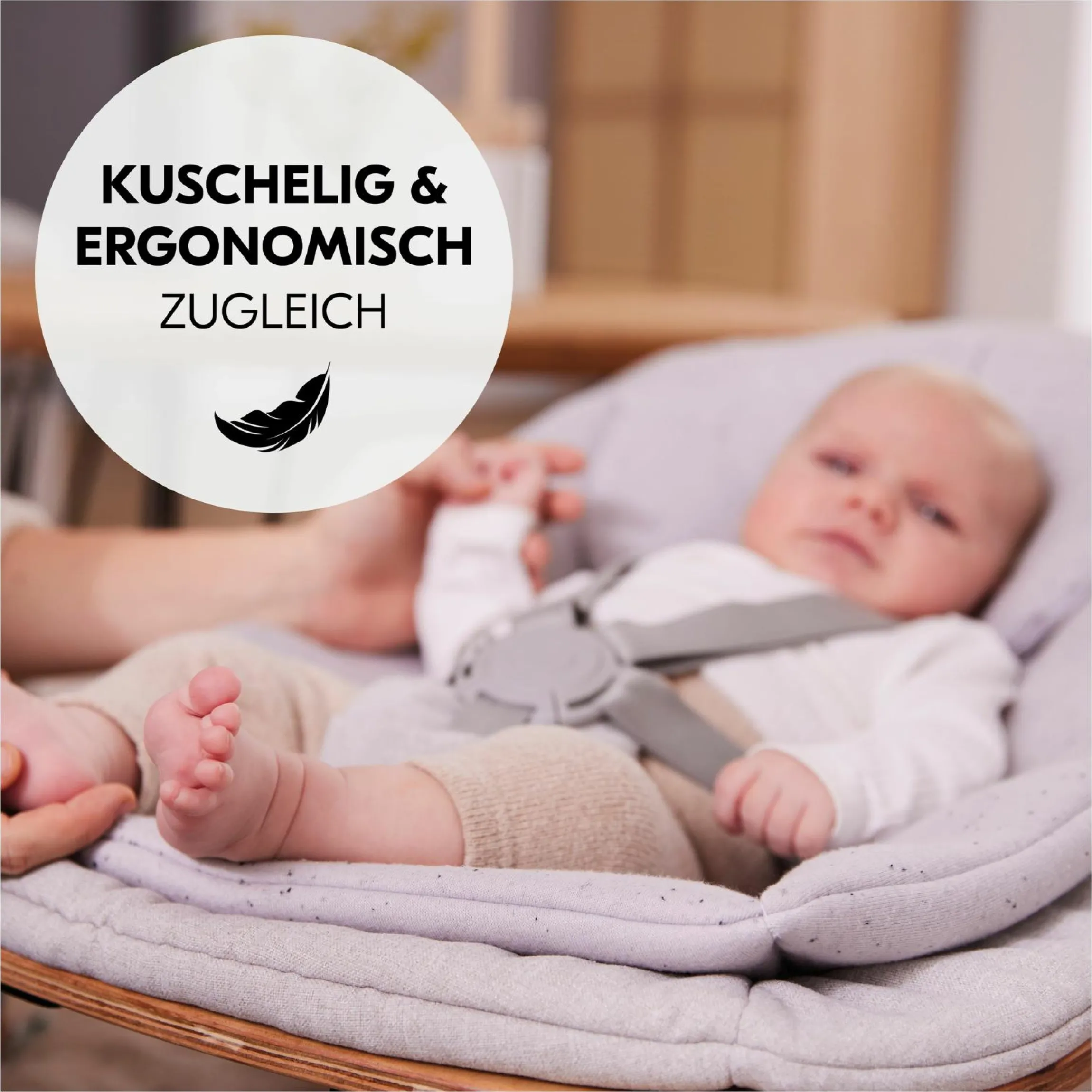 Arketa Oak 4-tlg. Newborn Set Eco - Hochstuhl + 2in1 Babyaufsatz & Wippe + Sitzkissen - Light Grey / Charcoal