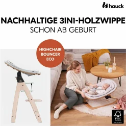 Arketa Whitewashed Mint 4-tlg. Newborn Set Eco - Hochstuhl + 2in1 Babyaufsatz & Wippe + Sitzkissen - Light Grey / Charcoal