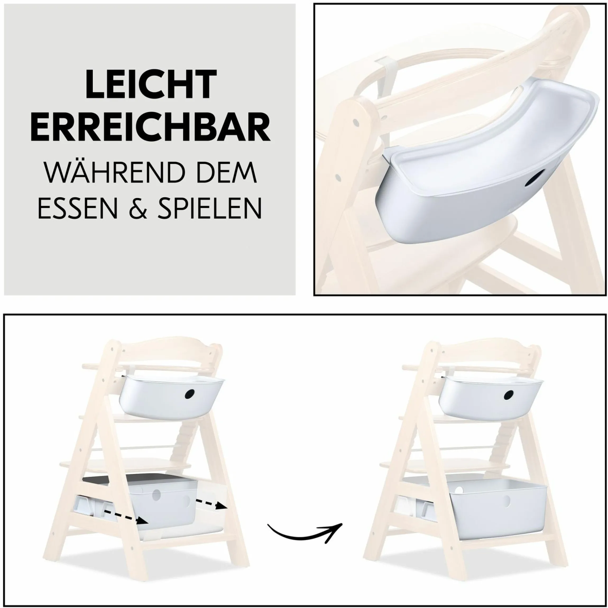 Aufbewahrungsboxen für Hochstuhl - 2er Set (große und kleine Box) - Weiß / White