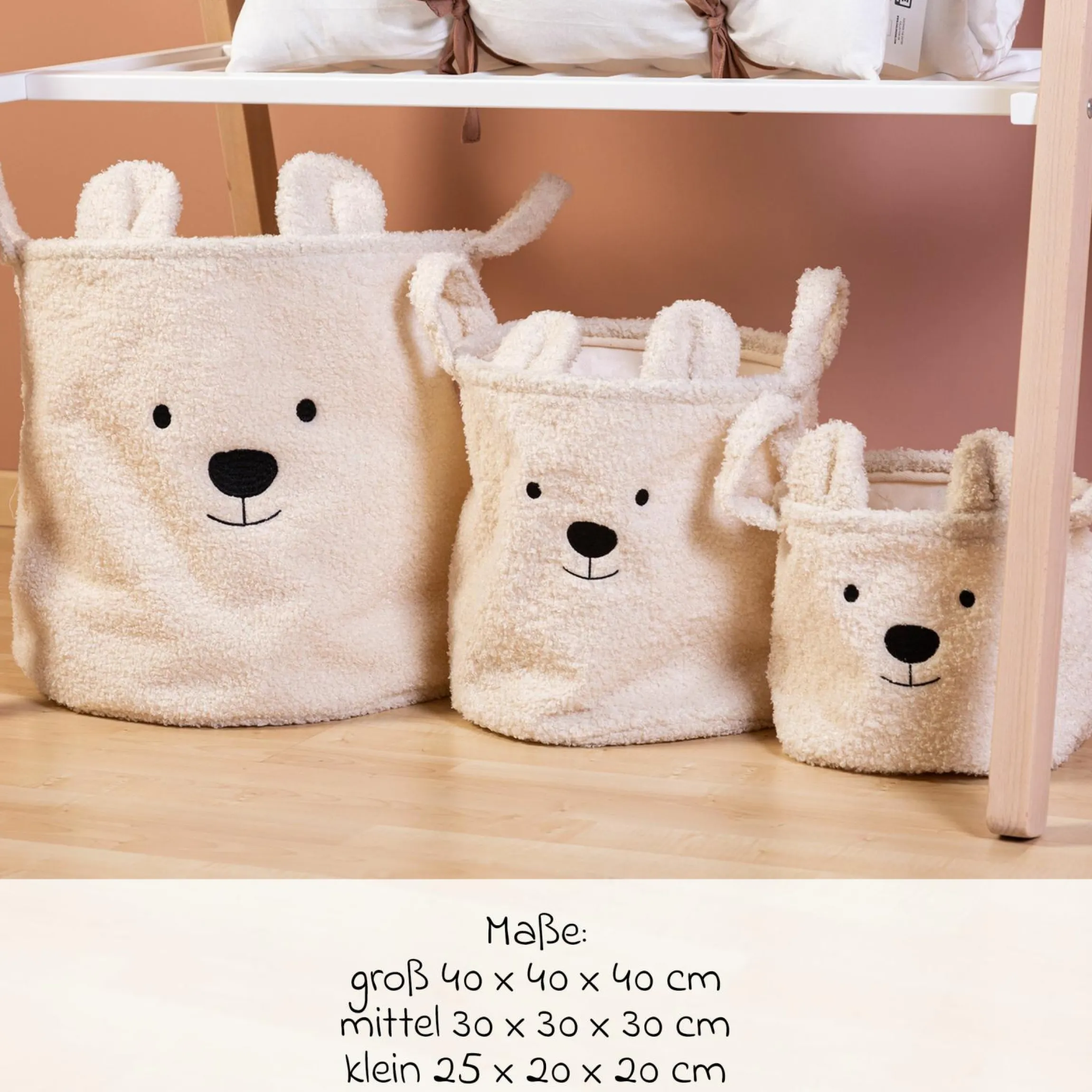 Aufbewahrungskorb 3er Set - Teddy - Offwhite