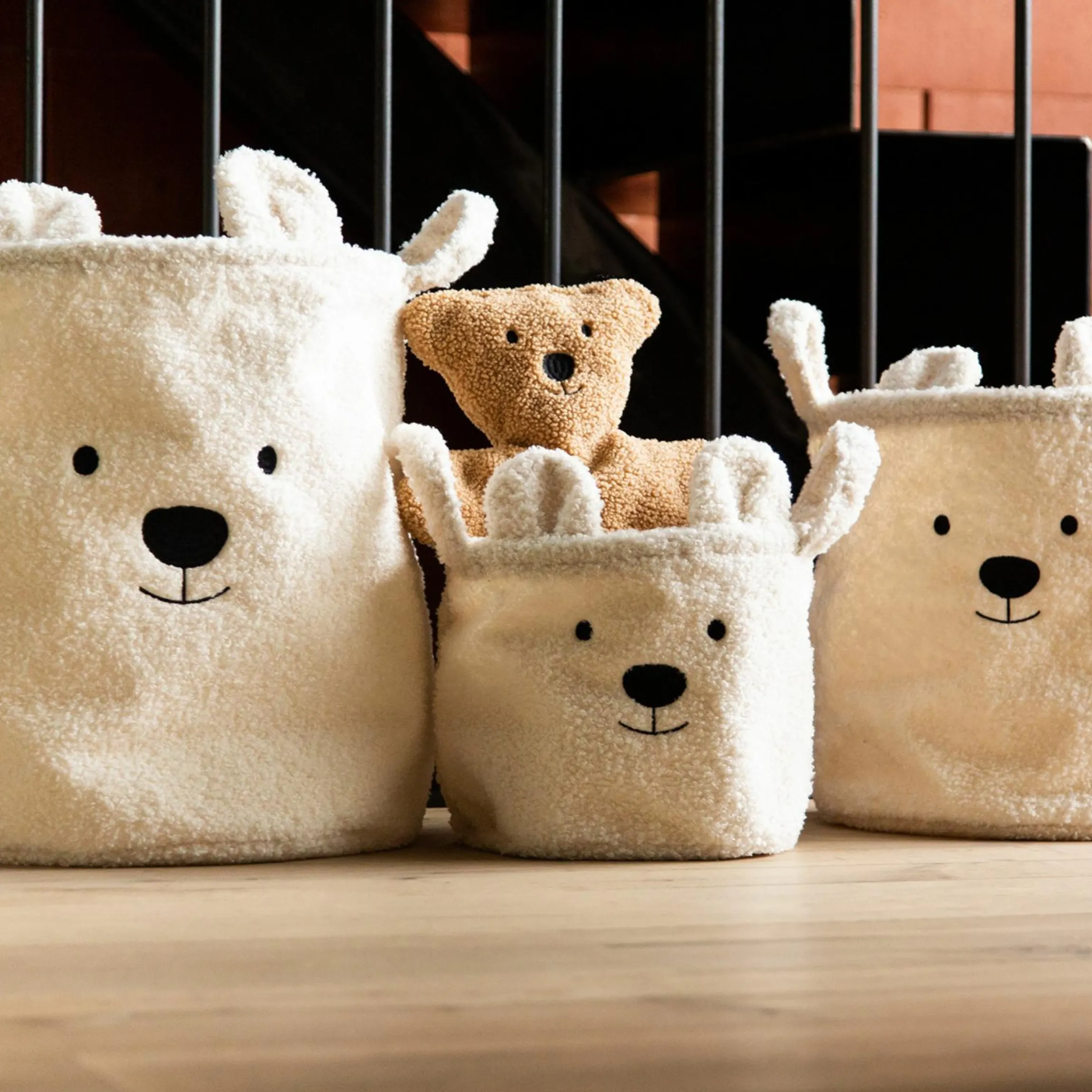 Aufbewahrungskorb 3er Set - Teddy - Offwhite