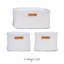 Aufbewahrungskorb 3er Set mit Haken zum Aufhängen - Teddy - Offwhite