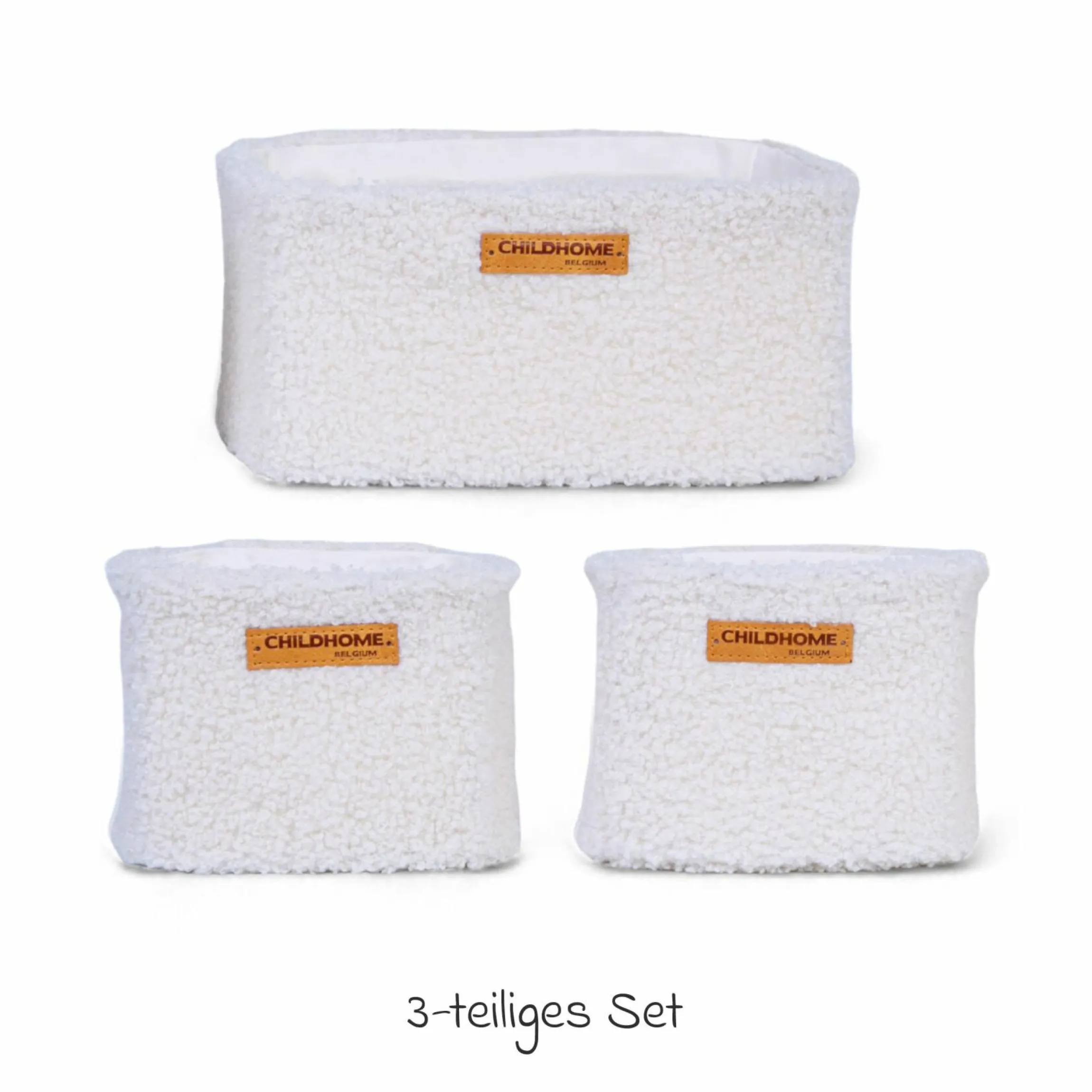 Aufbewahrungskorb 3er Set mit Haken zum Aufhängen - Teddy - Offwhite