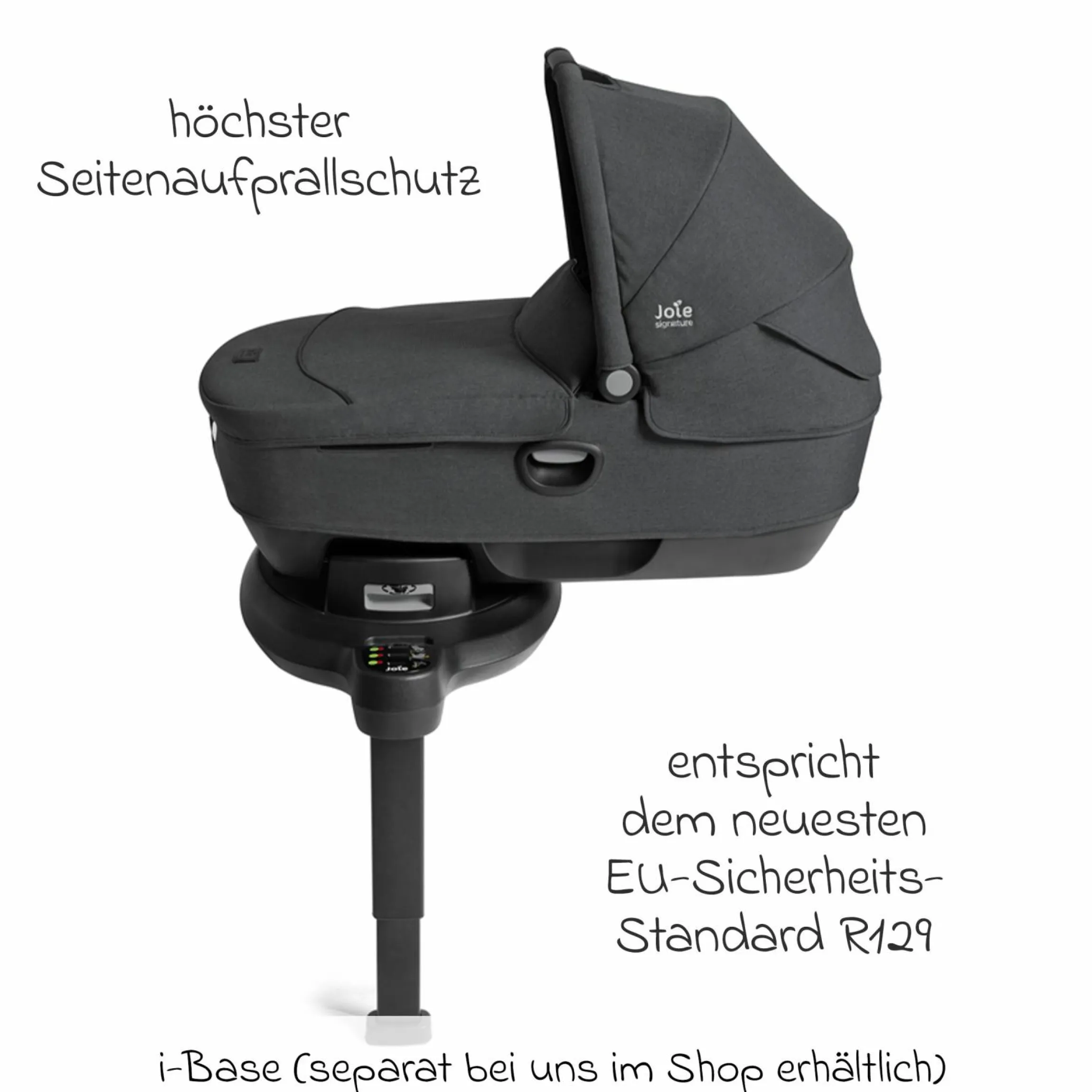 Auto-Babywanne Calmi R129 (40 cm - 75 cm) ab Geburt - 12 Monate im Auto und auf den Kinderwagen Vinca, Aeria, Finiti verwendbar inkl. Regenschutz - Signature - Ebony