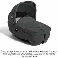 Auto-Babywanne Calmi R129 (40 cm - 75 cm) ab Geburt - 12 Monate im Auto und auf den Kinderwagen Vinca, Aeria, Finiti verwendbar inkl. Regenschutz - Signature - Ebony