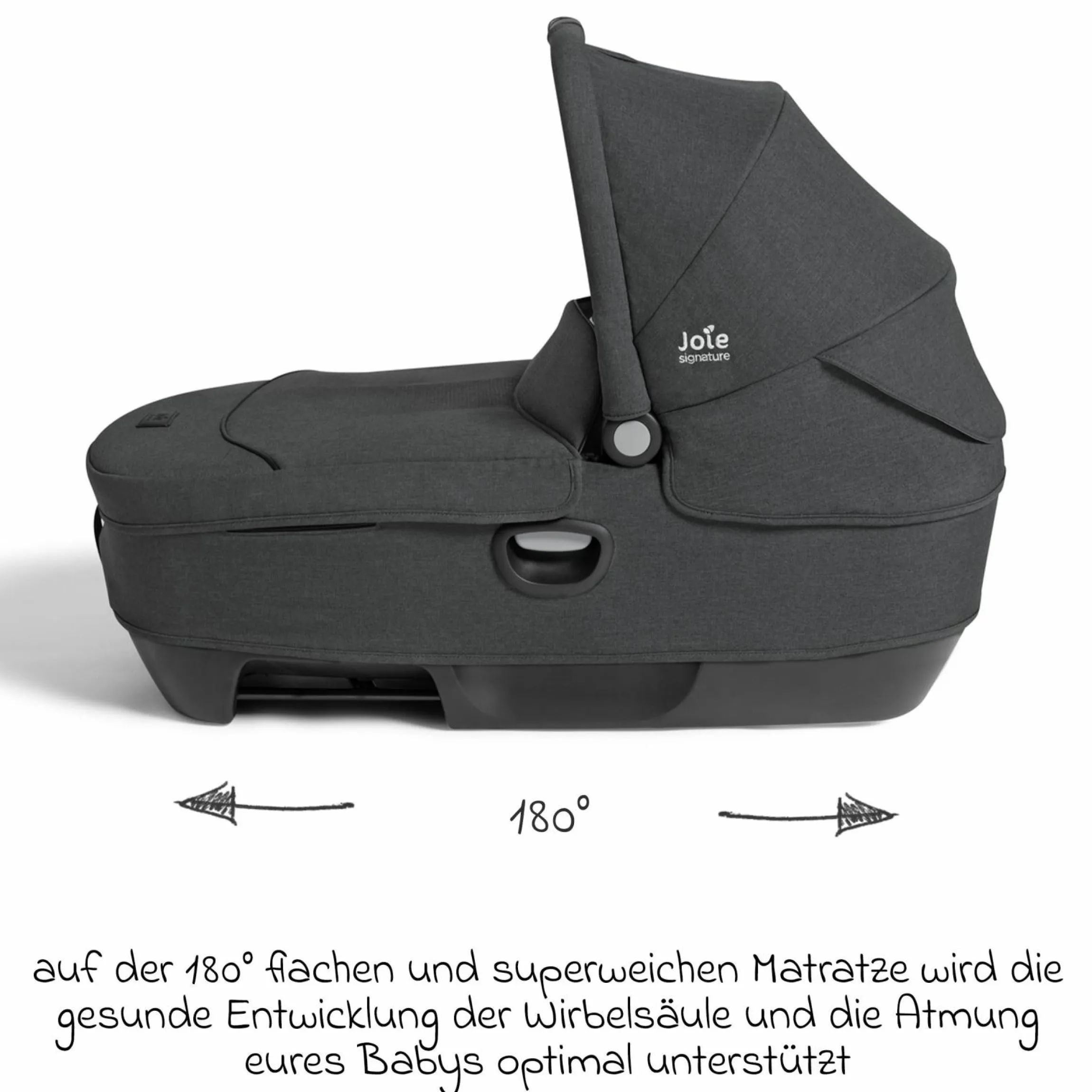 Auto-Babywanne Calmi R129 (40 cm - 75 cm) ab Geburt - 12 Monate im Auto und auf den Kinderwagen Vinca, Aeria, Finiti verwendbar inkl. Regenschutz - Signature - Ebony