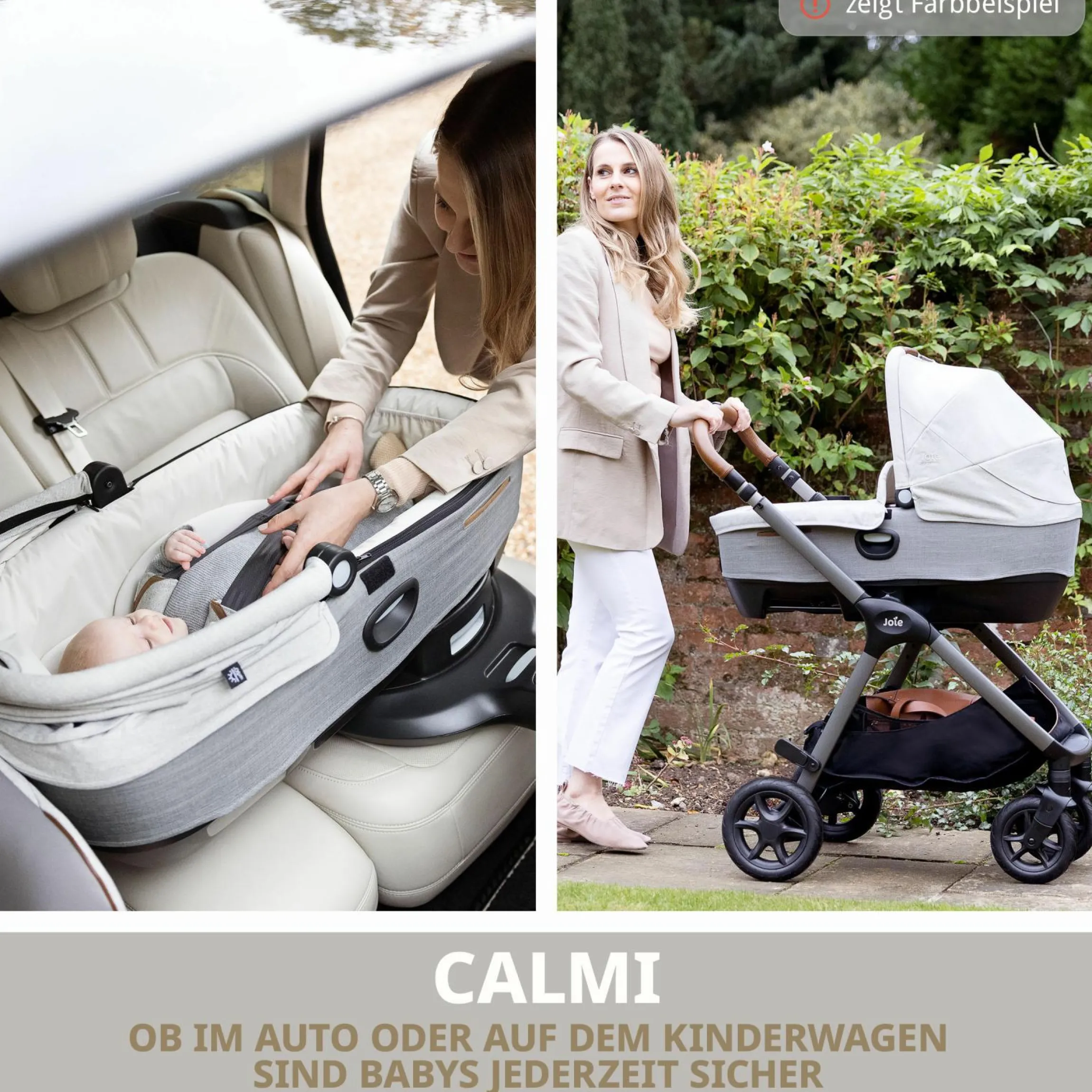 Auto-Babywanne Calmi R129 (40 cm - 75 cm) ab Geburt - 12 Monate im Auto und auf den Kinderwagen Vinca, Aeria, Finiti verwendbar inkl. Regenschutz - Signature - Sandstone