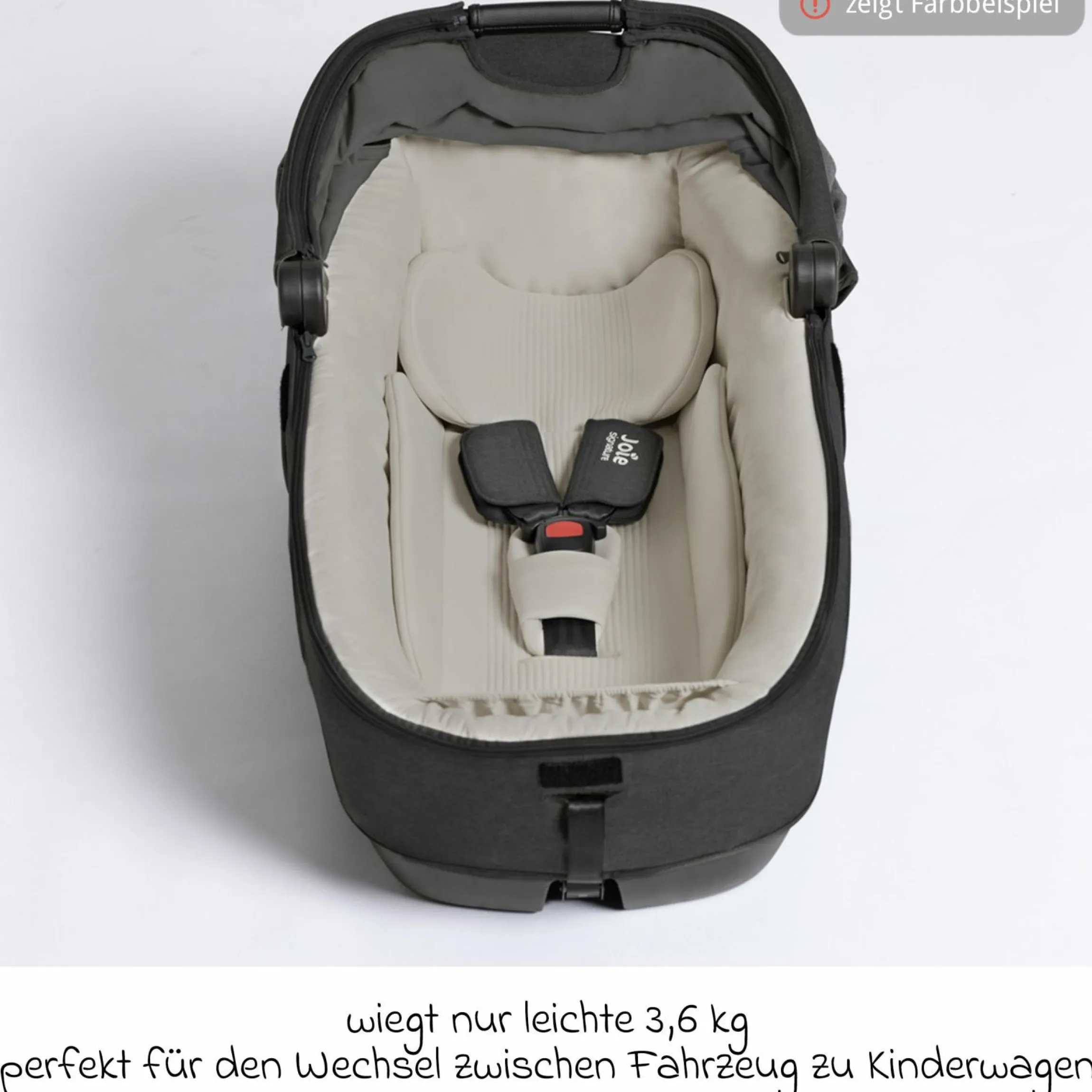 Auto-Babywanne Calmi R129 (40 cm - 75 cm) ab Geburt - 12 Monate im Auto und auf den Kinderwagen Vinca, Aeria, Finiti verwendbar inkl. Regenschutz - Signature - Sandstone