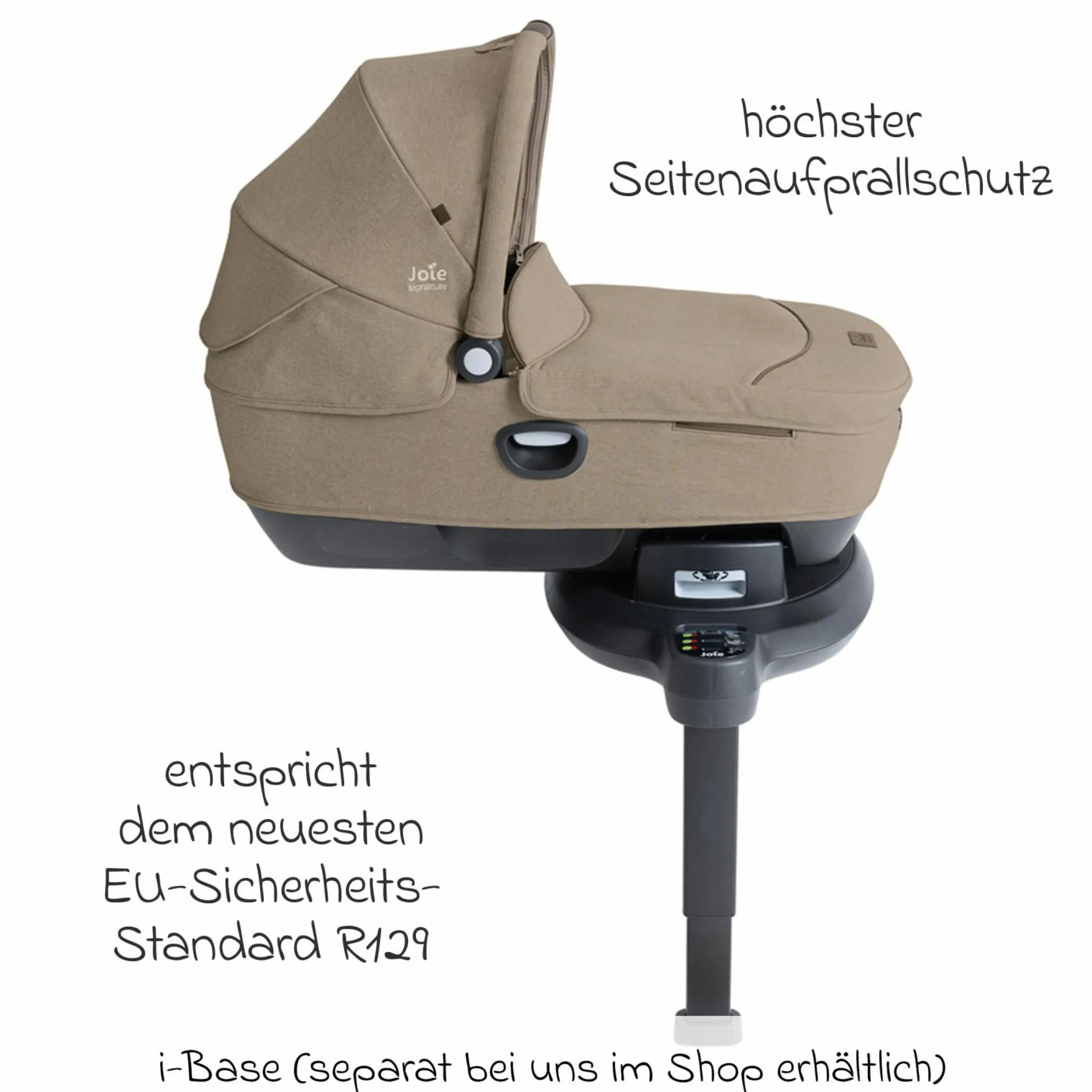 Auto-Babywanne Calmi R129 (40 cm - 75 cm) ab Geburt - 12 Monate im Auto und auf den Kinderwagen Vinca, Aeria, Finiti verwendbar inkl. Regenschutz - Signature - Sandstone