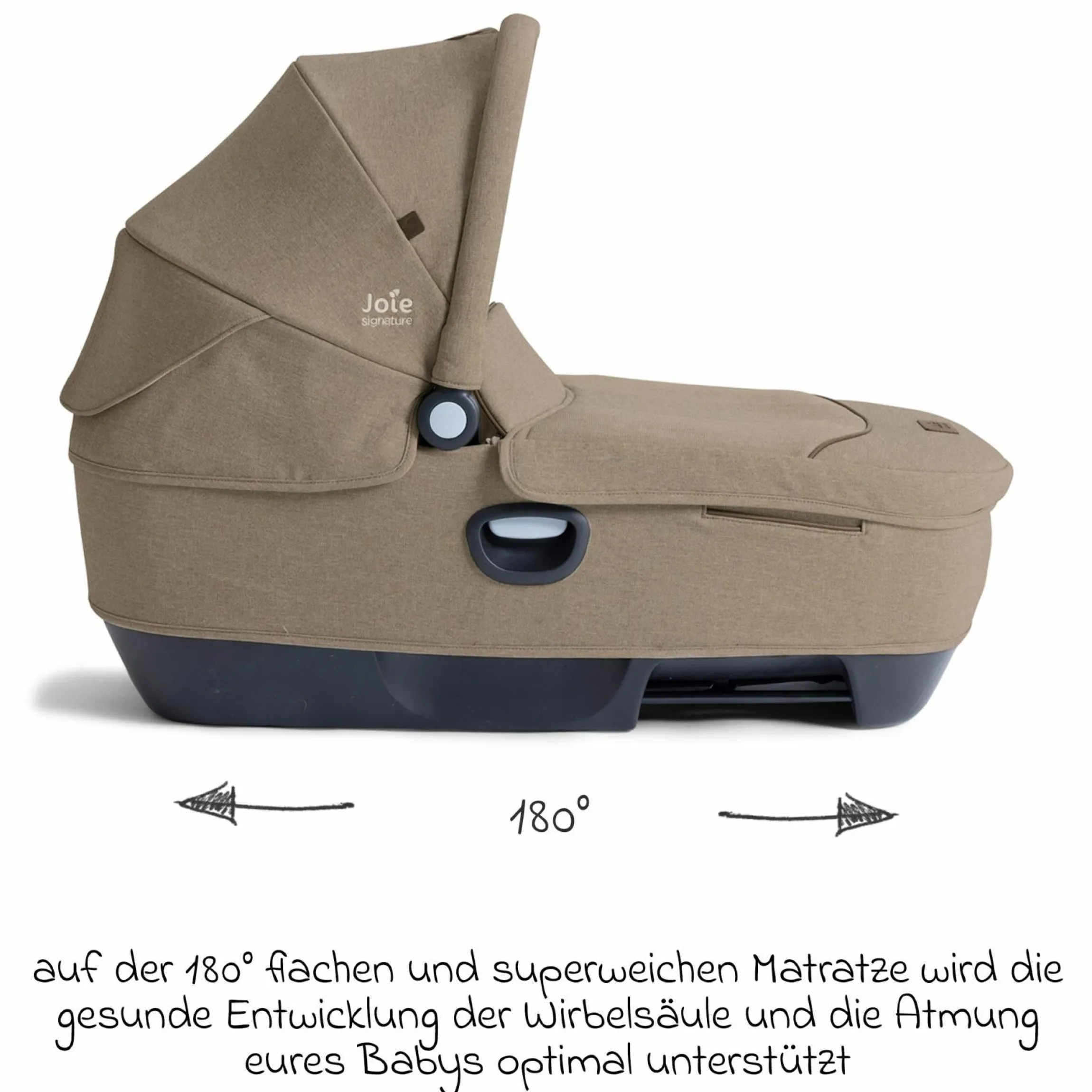 Auto-Babywanne Calmi R129 (40 cm - 75 cm) ab Geburt - 12 Monate im Auto und auf den Kinderwagen Vinca, Aeria, Finiti verwendbar inkl. Regenschutz - Signature - Sandstone